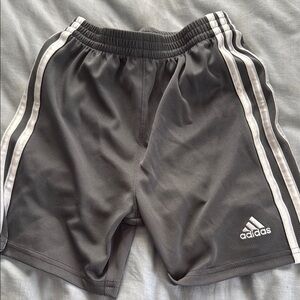Adidas boys Gray Athletic Shorts with White Stripes, size 6